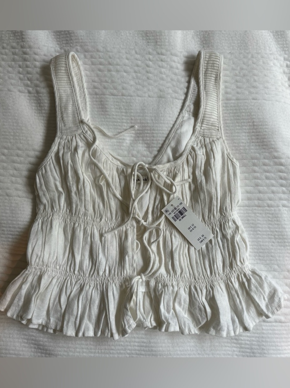 Abercrombie & Fitch Cream Lace-Up Ruffled Crop Top